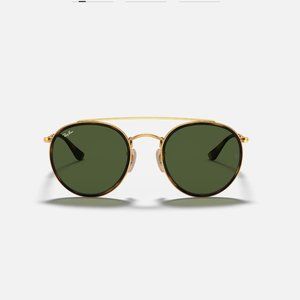 Ray Ban Round Double Bridge Sunglasses in Green Classic G-15, Gold